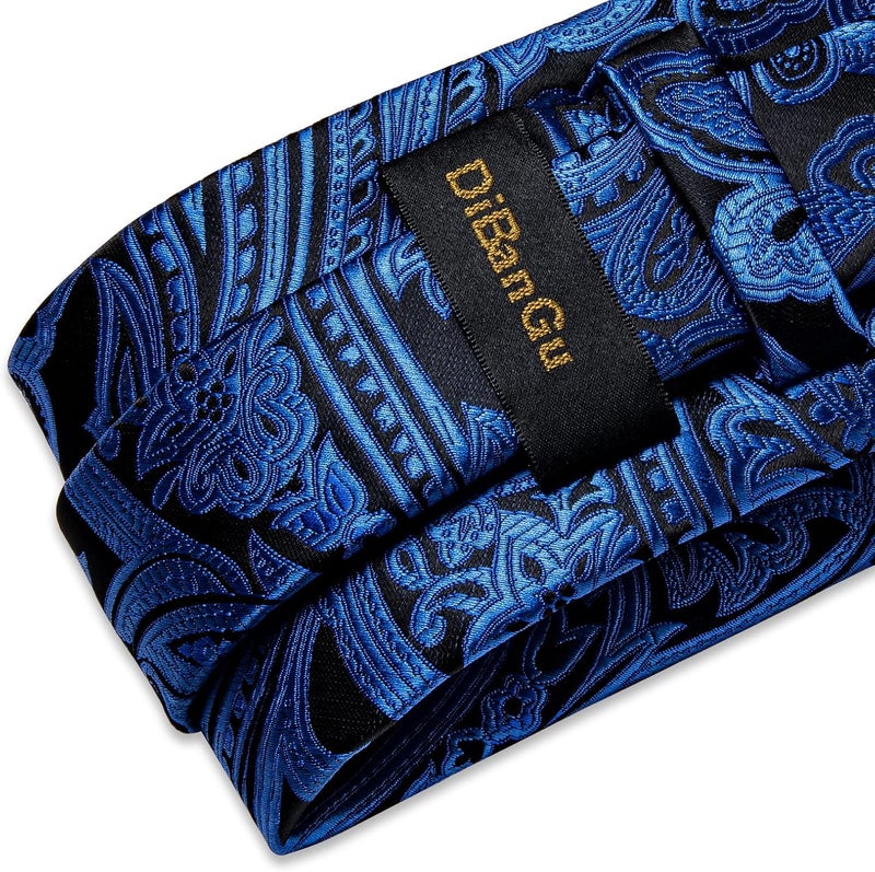 DiBanGu Paisley Ties for Men Silk Necktie and Pocket Square Cufflinks Tie Clip Set Woven Classic Mens Tie for Wedding Party - Image 5